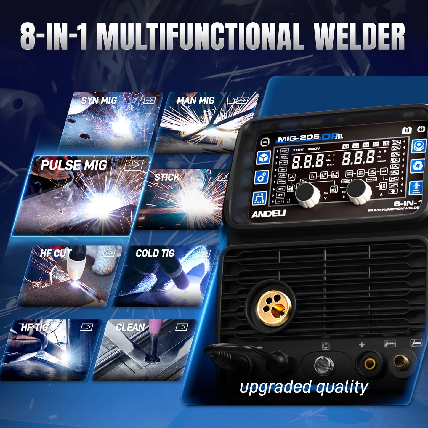 ANDELI MIG-205 DP 8-in-1 Pulsed MIG Welder & 50A Plasma Cutter Combo | 110/220V 200A。