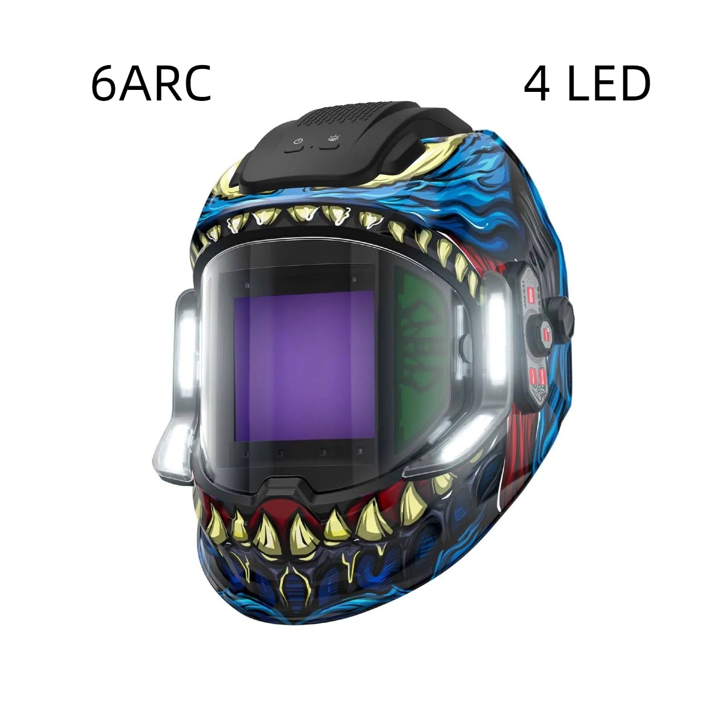 Welding Helmet with LED Lights (4 LEDs) – True Color, Panoramic View