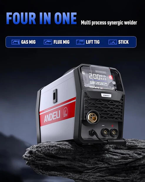 Synergic welder with digital LED display & graphical interface, intuitive operation for all users.