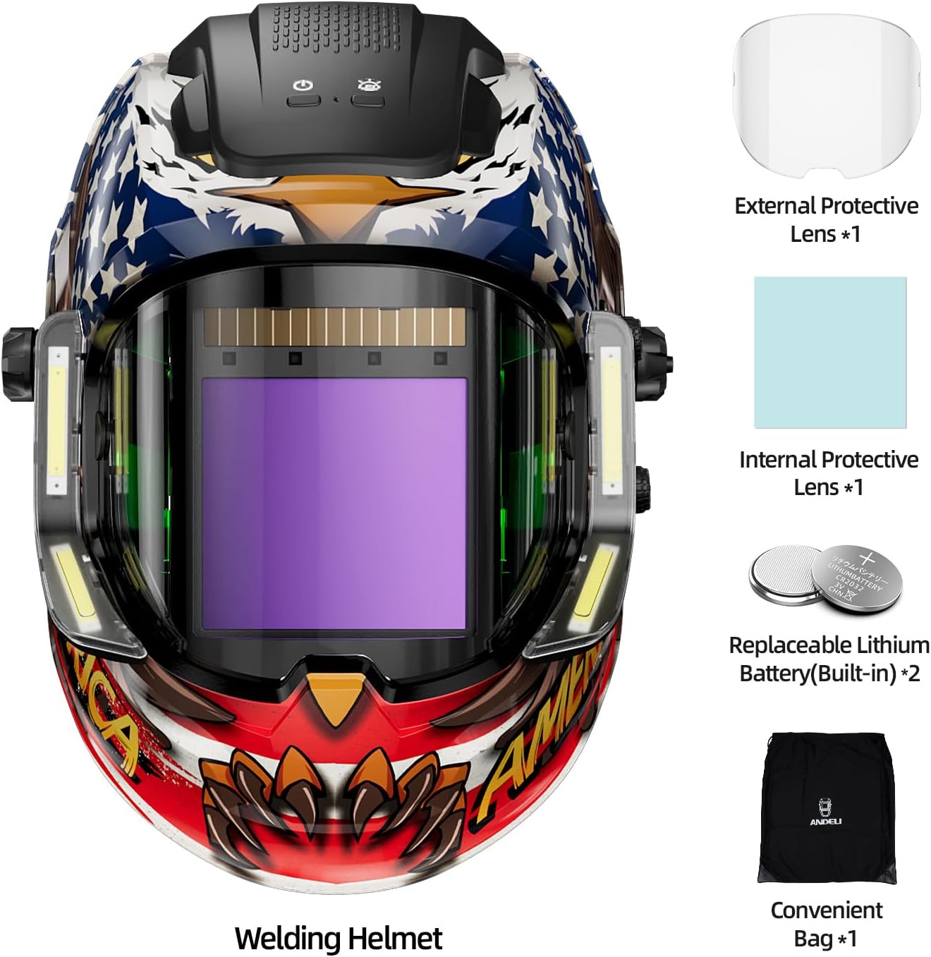 Auto Darkening Welding Helmets with 4 LED Lights-MONERAE LED PRO