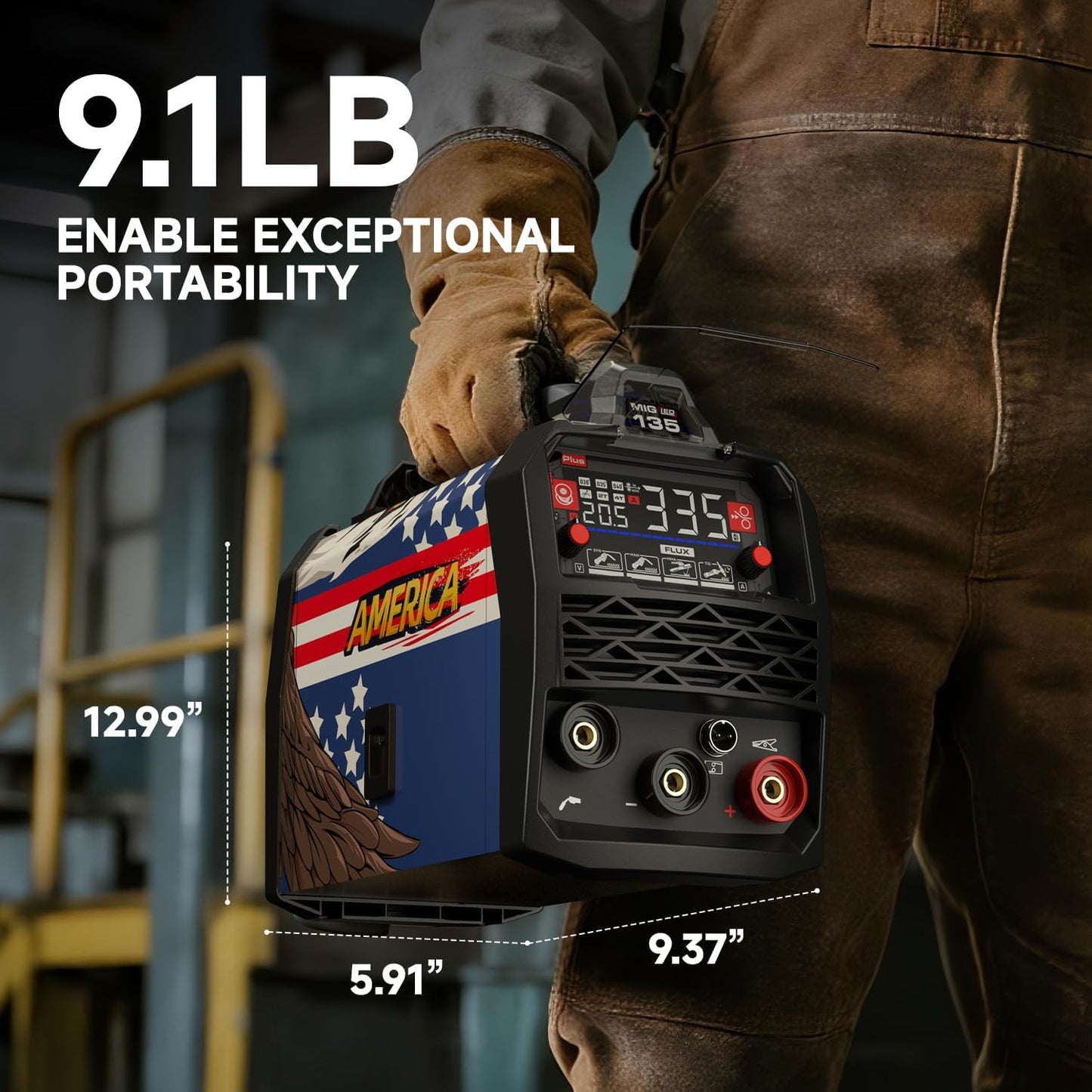 ANDELI MIG Welder 9.1LB Portable Design with Dimensions for Easy Transport