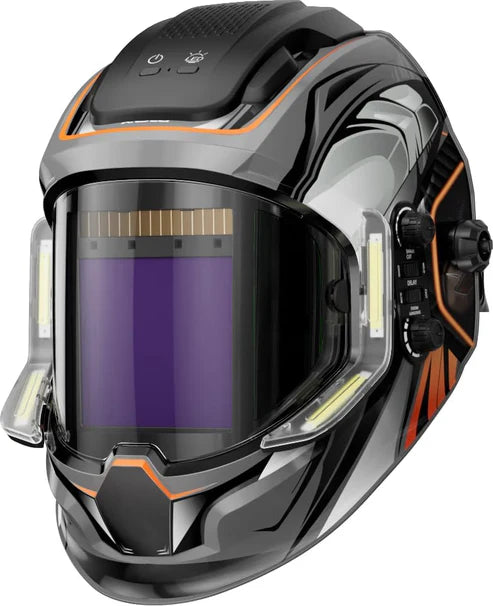 LED auto darkening welding helmet with side lights and large viewing lens