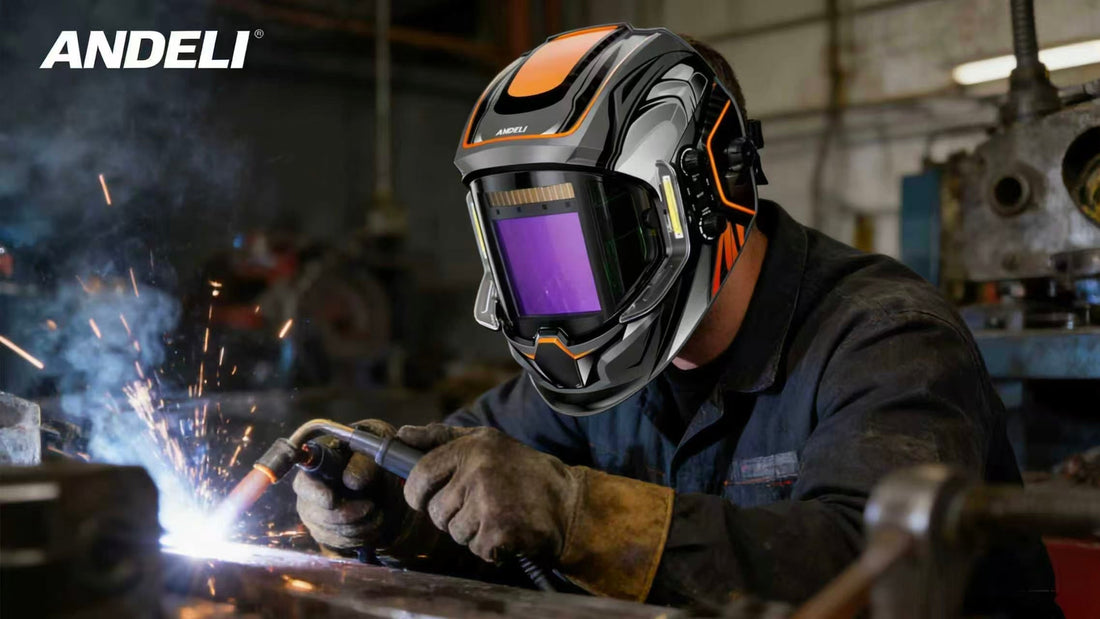 ANDELI TIG MIG welder machine kit with welding gun, helmet, and accessories for industrial workshop use