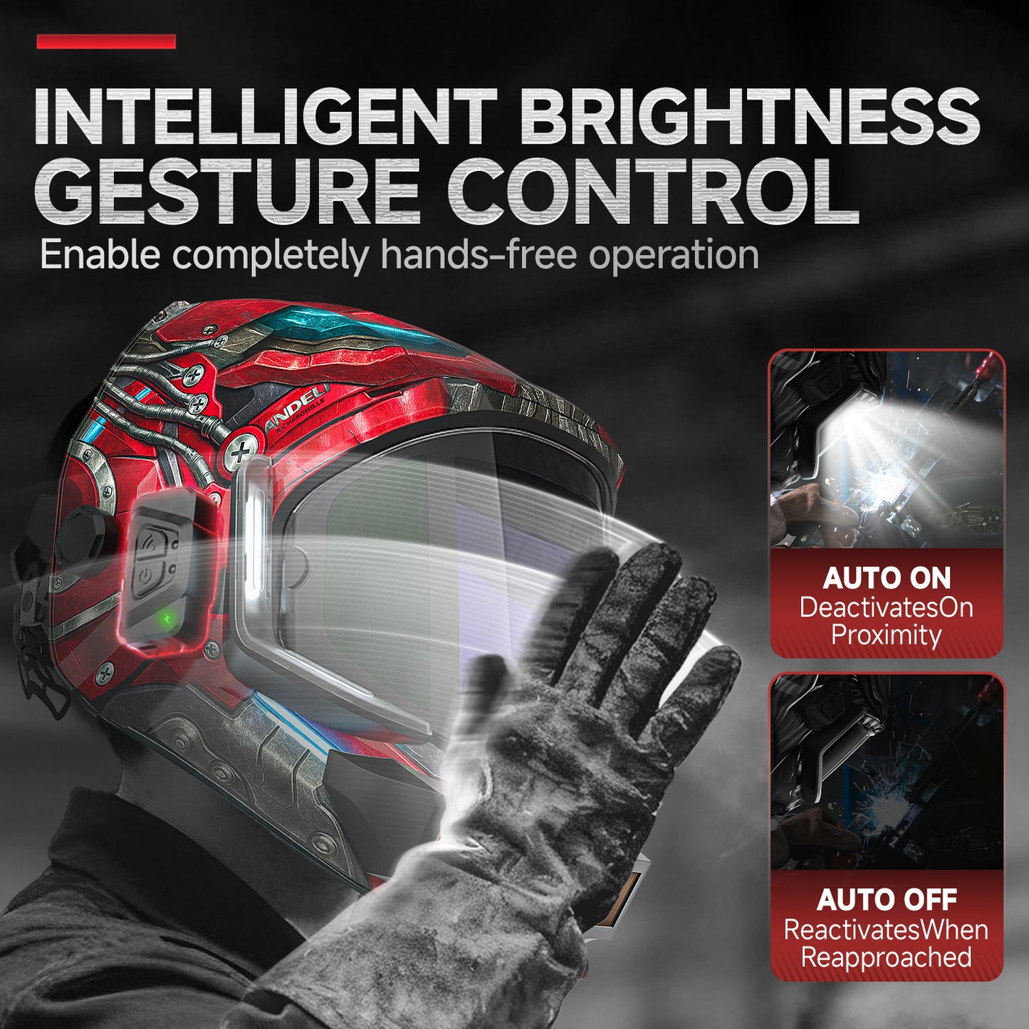 ANDELI Auto Darkening Welding Helmet with Light,Upgraded Solar Powered