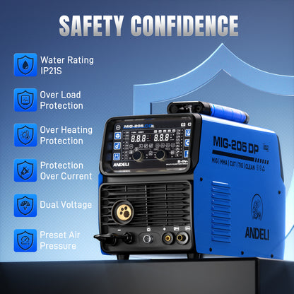 ANDELI MIG-205 DP 8-in-1 Pulsed MIG Welder & 50A Plasma Cutter Combo | 110/220V 200A。