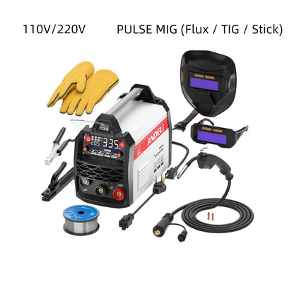 ANDELI 135A / 145A MIG Welder Series 110V/220V | 3-in-1 & 4-in-1 Flux Core MIG / Lift TIG / Stick Welding Machine with Synergy & LED Display