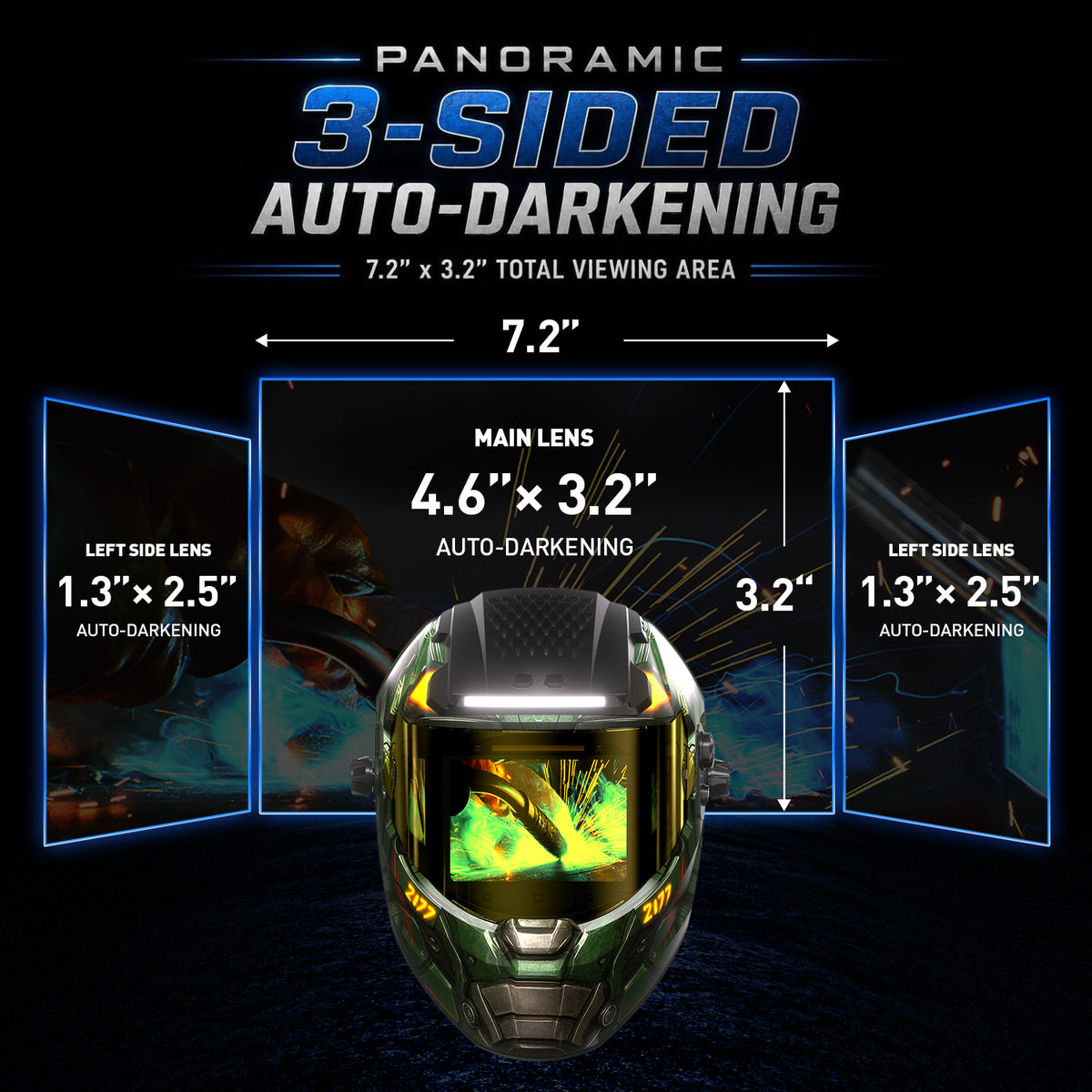 ANDELI Auto-Adjust Welding Helmet with Fan and Light，3-Sided Auto Darkening