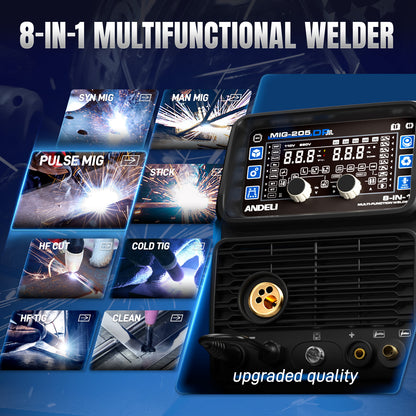 ANDELI MIG-205 DP 8-in-1 Pulsed MIG Welder & 50A Plasma Cutter Combo | 110/220V 200A。