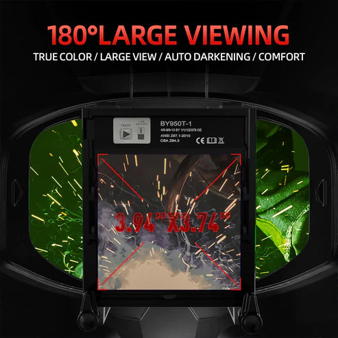180° large view auto-darkening welding helmet, true color lens ensures wide & clear vision.