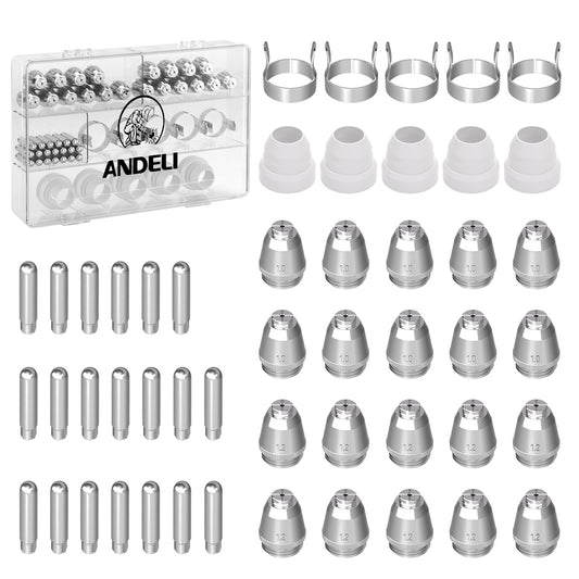 ANDELI AG60 Plasma Cutter Torch Consumables, 50Pcs Cutting Torch Tip Nozzles Kit with Box, Ceramic Cups for Multiple Pilot Arc Plasma Cutters (SG-55/AG-60 Compatible)