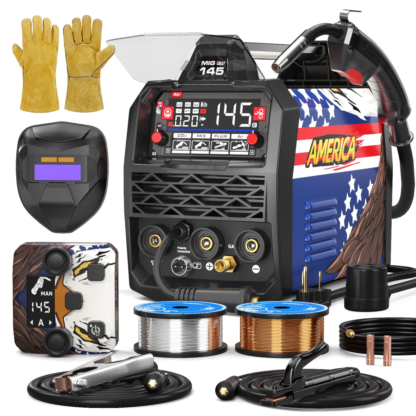 ANDELI 145A Wireless Remote Control MIG Welder 110/220V – Gas MIG, Flux Core, Lift TIG & Stick Welding Machine