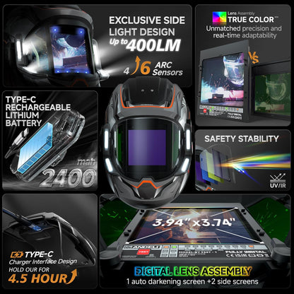 ANDELI Auto Darkening Welding Helmets with 4 LED Lights-MONER SERIES