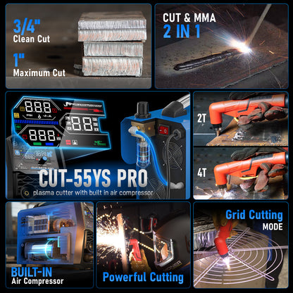 ANDELI 55A Plasma Cutter with Built-In Air Compressor, Non-HF Pilot Arc, 110V/220V Dual Voltage