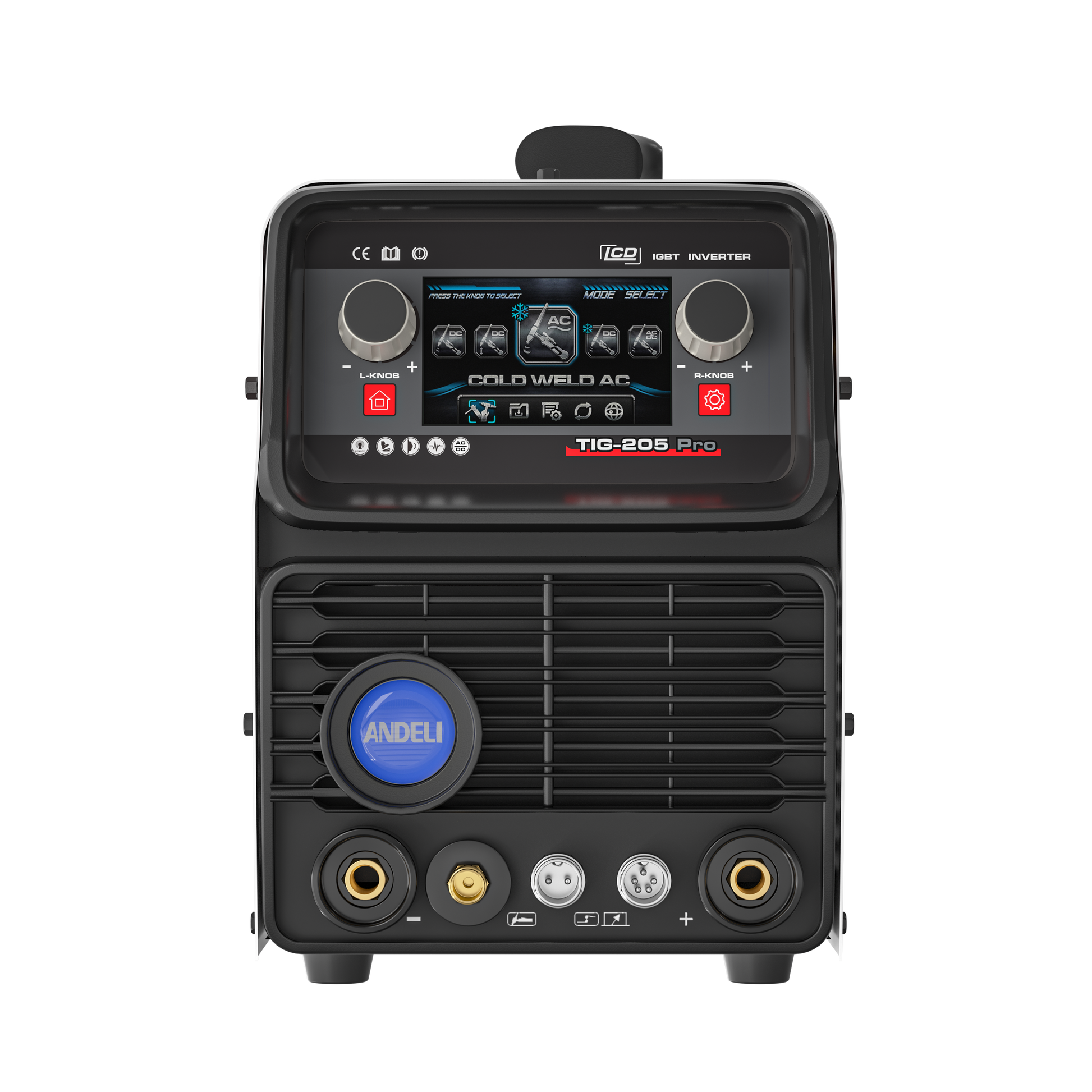 205Amp 10-in-1 aluminum TIG welder front view with control panel