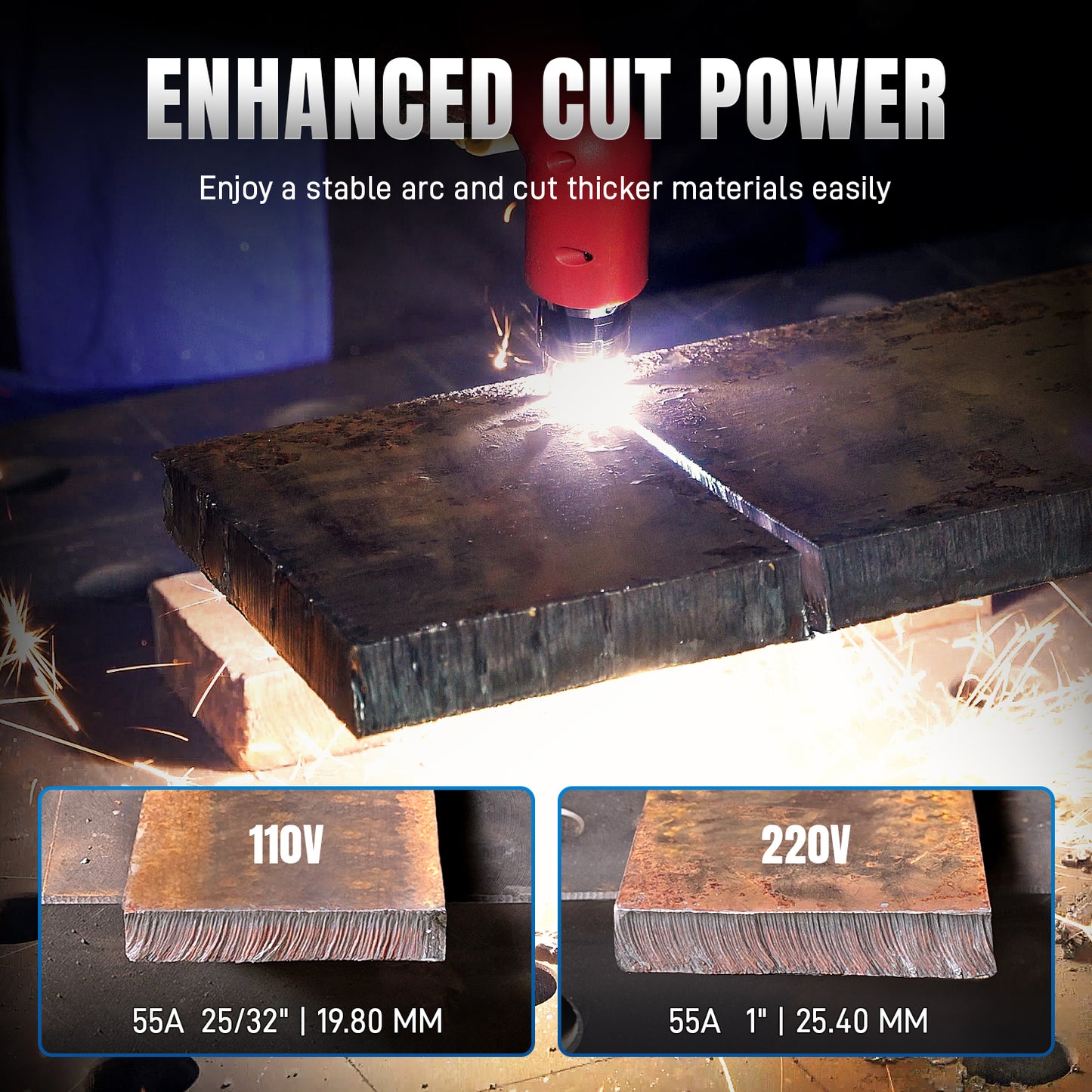 ANDELI 55A Plasma Cutter with Built-In Air Compressor, Non-HF Pilot Arc, 110V/220V Dual Voltage