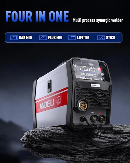 Synergic welder with digital LED display & graphical interface, intuitive operation for all users.