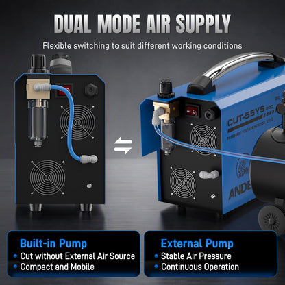 ANDELI 55A Plasma Cutter with Built-In Air Compressor, Non-HF Pilot Arc, 110V/220V Dual Voltage