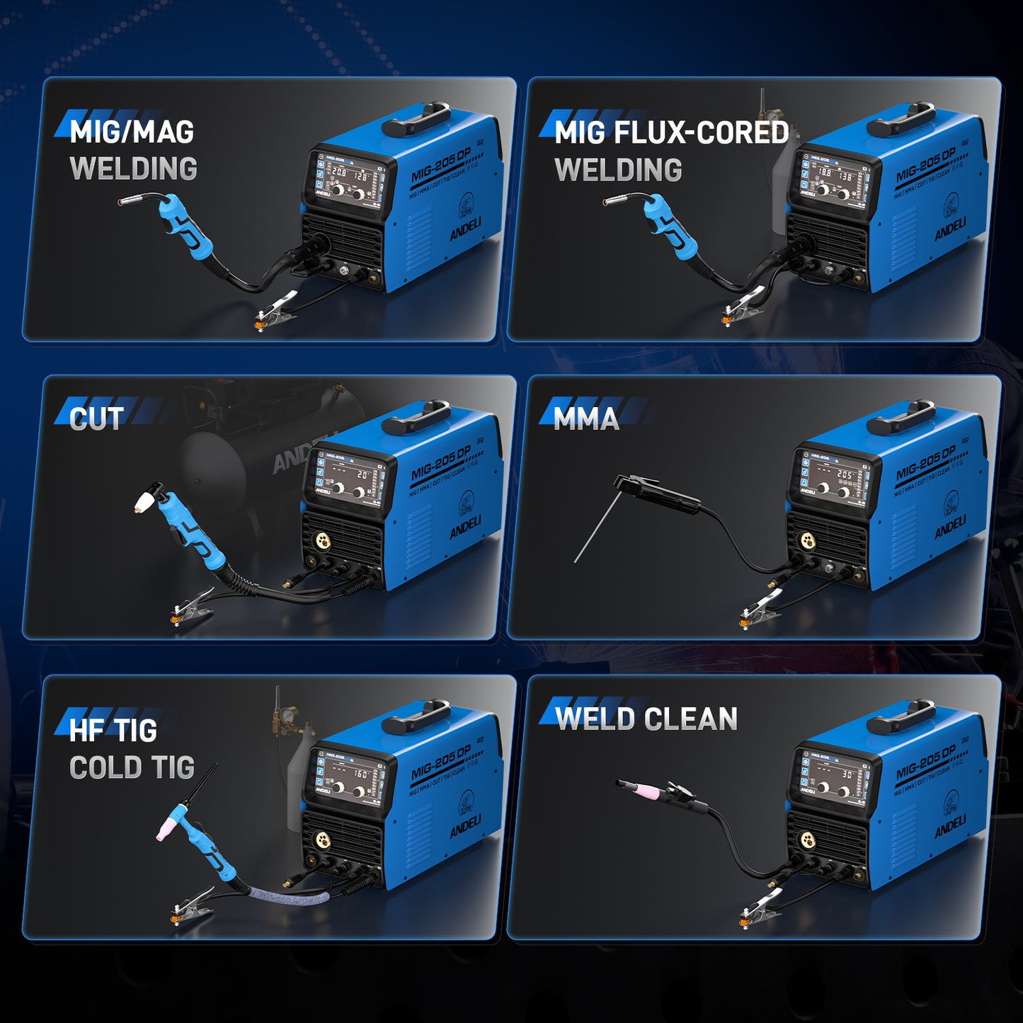 ANDELI MIG-205 DP 8-in-1 Pulsed MIG Welder & 50A Plasma Cutter Combo | 110/220V 200A。