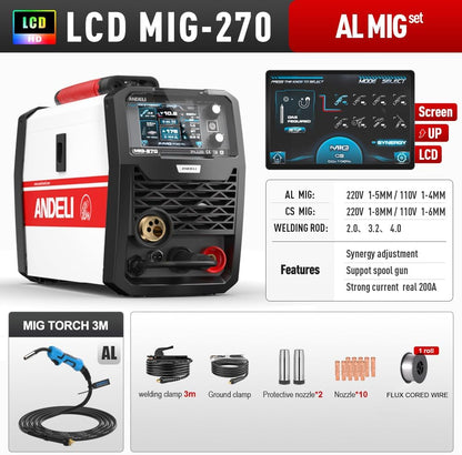Soldadora de aluminio MIG ANDELI MIG-270PLUS Máquina de soldadura multiproceso