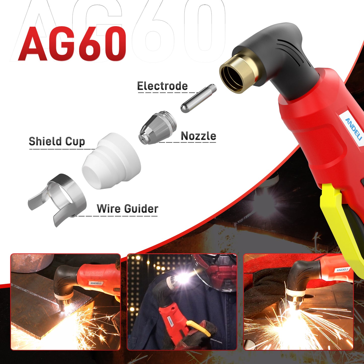 ANDELI AG60 Plasma Cutter Torch Consumables, 50Pcs Cutting Torch Tip Nozzles Kit with Box, Ceramic Cups for Multiple Pilot Arc Plasma Cutters (SG-55/AG-60 Compatible)