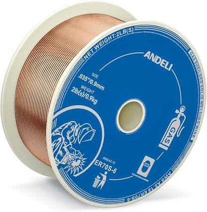 ANDELI Carbon Steel Solid MIG Welding Wire, ER70S-6 .030-Inch 2-Pound Gas Mig Welding Wire with Low Splatter and High Levels of Deoxidizers - For All Position Gas Welding