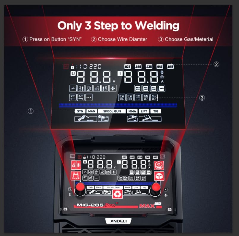 ANDELI MIG-205 PRO MAX 110/220V Dual Voltage Welder Machine
