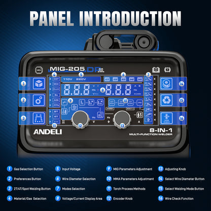 ANDELI MIG-205 DP 8-in-1 Pulsed MIG Welder & 50A Plasma Cutter Combo | 110/220V 200A。