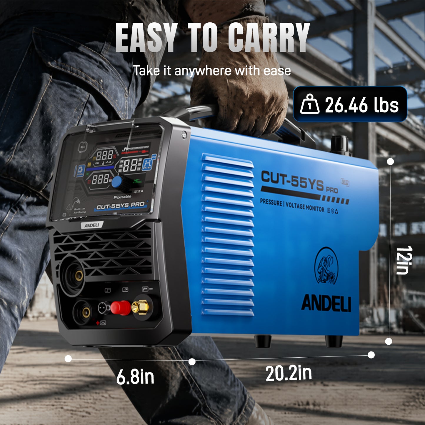 ANDELI 55A Plasma Cutter with Built-In Air Compressor, Non-HF Pilot Arc, 110V/220V Dual Voltage