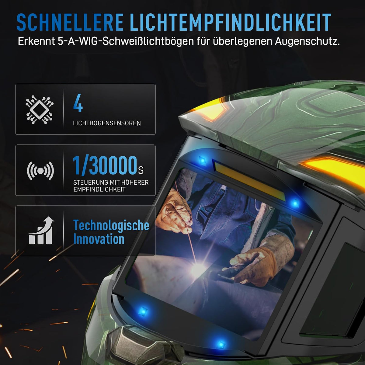 ANDELI Automatik-Schweißhelm mit 2 LED-Leuchten – OPTIM SERIE