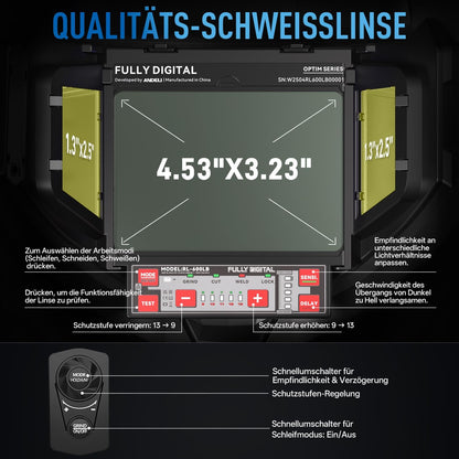 ANDELI Automatik-Schweißhelm mit 2 LED-Leuchten – OPTIM SERIE