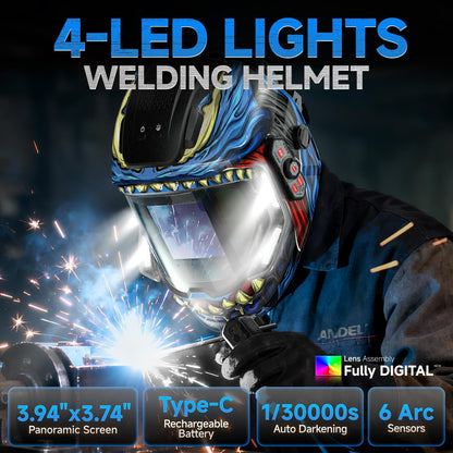 ANDELI Automatik-Schweißhelme mit 4 LED-Leuchten – MONERDB LED PRO