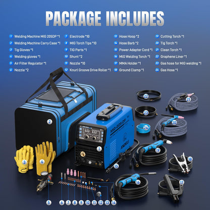 ANDELI MIG-205 DP 8-in-1 Pulsed MIG Welder & 50A Plasma Cutter Combo | 110/220V 200A