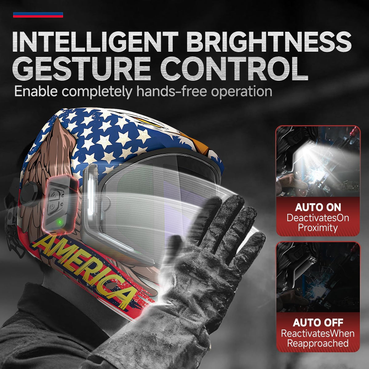 ANDELI Auto Darkening Welding Helmets with 4 LED Lights-American Eagle（2100mAh）