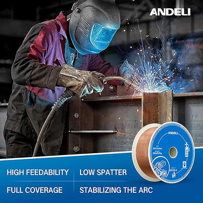 ANDELI Carbon Steel Solid MIG Welding Wire, ER70S-6 .030-Inch 2-Pound Gas Mig Welding Wire with Low Splatter and High Levels of Deoxidizers - For All Position Gas Welding