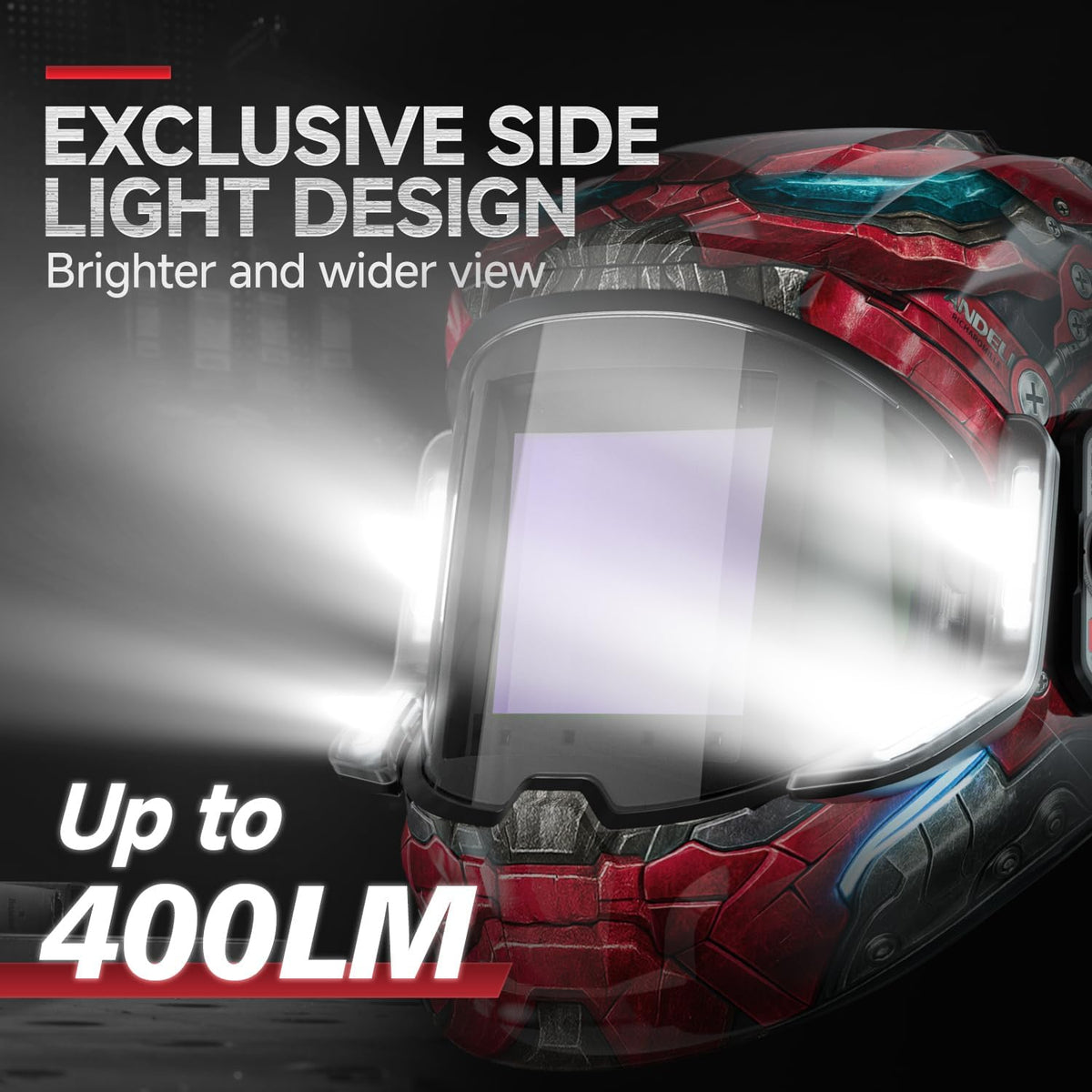 ANDELI Auto Darkening Welding Helmets with 4 LED Lights-Rogue Roar（2100mAh）