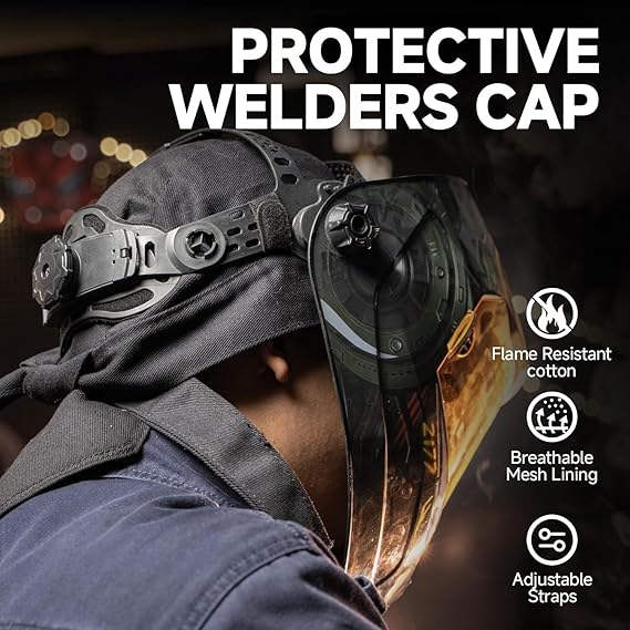 ANDELI Welding Cap, Protective Welders Cap, Fireproof Cotton Comforts for Safety and Protection While Welding to Men Women, Black, M Size