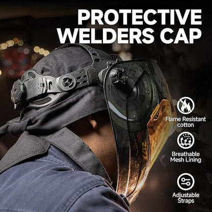 ANDELI Welding Cap, Protective Welders Cap, Fireproof Cotton Comforts for Safety and Protection While Welding to Men Women, Black, M Size