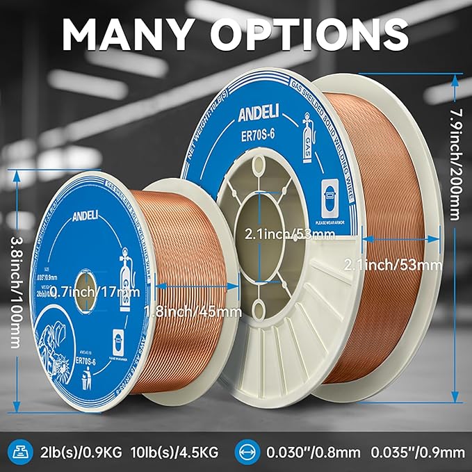 ANDELI Carbon Steel Solid MIG Welding Wire, ER70S-6 .030-Inch 2-Pound Gas Mig Welding Wire with Low Splatter and High Levels of Deoxidizers - For All Position Gas Welding