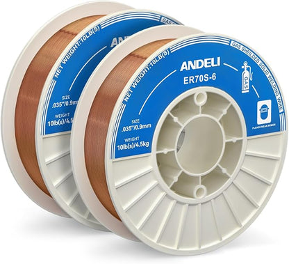 ANDELI Carbon Steel Solid MIG Welding Wire, ER70S-6 .030-Inch 2-Pound Gas Mig Welding Wire with Low Splatter and High Levels of Deoxidizers - For All Position Gas Welding