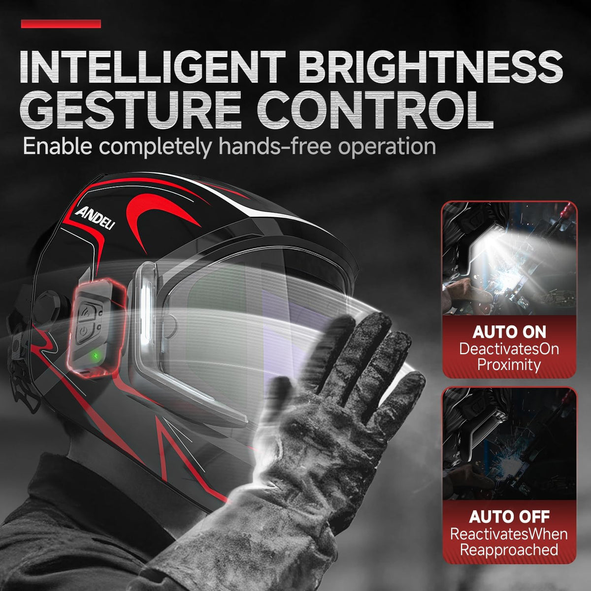 ANDELI MONERRC LED PRO Automatik-Schweißhelm + 2 Ersatzlinsen