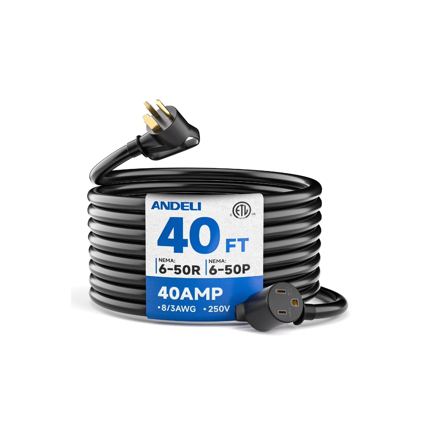 ANDELI 40Amp 20ft Welder Extension Cord 10 AWG [ETL Listed], 250V NEMA 6-50 Heat-Resistant Welding Cord 3 Prong for MIG/TIG/MMA Welder, Plasma Cutter(8-20FT)