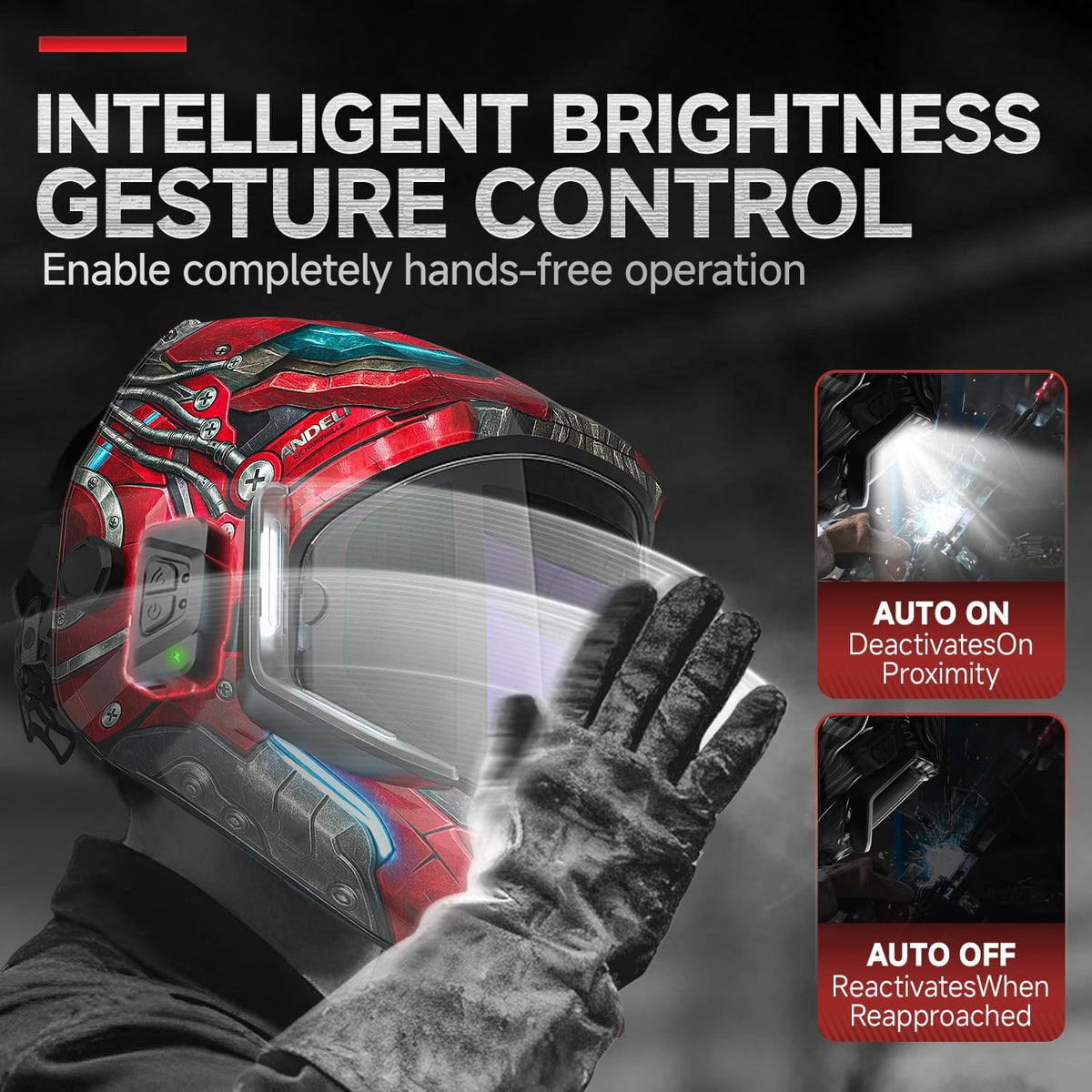 ANDELI Auto Darkening Welding Helmets with 4 LED Lights-Rogue Roar（2100mAh）