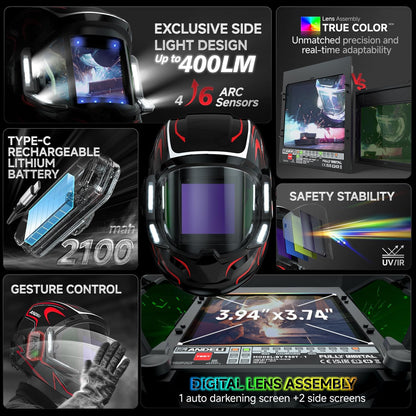 ANDELI MONERRC LED PRO Automatik-Schweißhelm + 2 Ersatzlinsen