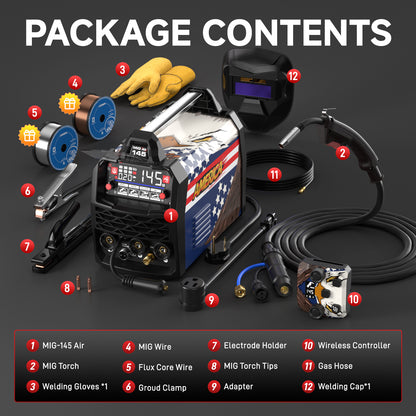 ANDELI 145A Wireless Remote Control MIG Welder 110/220V – Gas MIG, Flux Core, Lift TIG & Stick Welding Machine