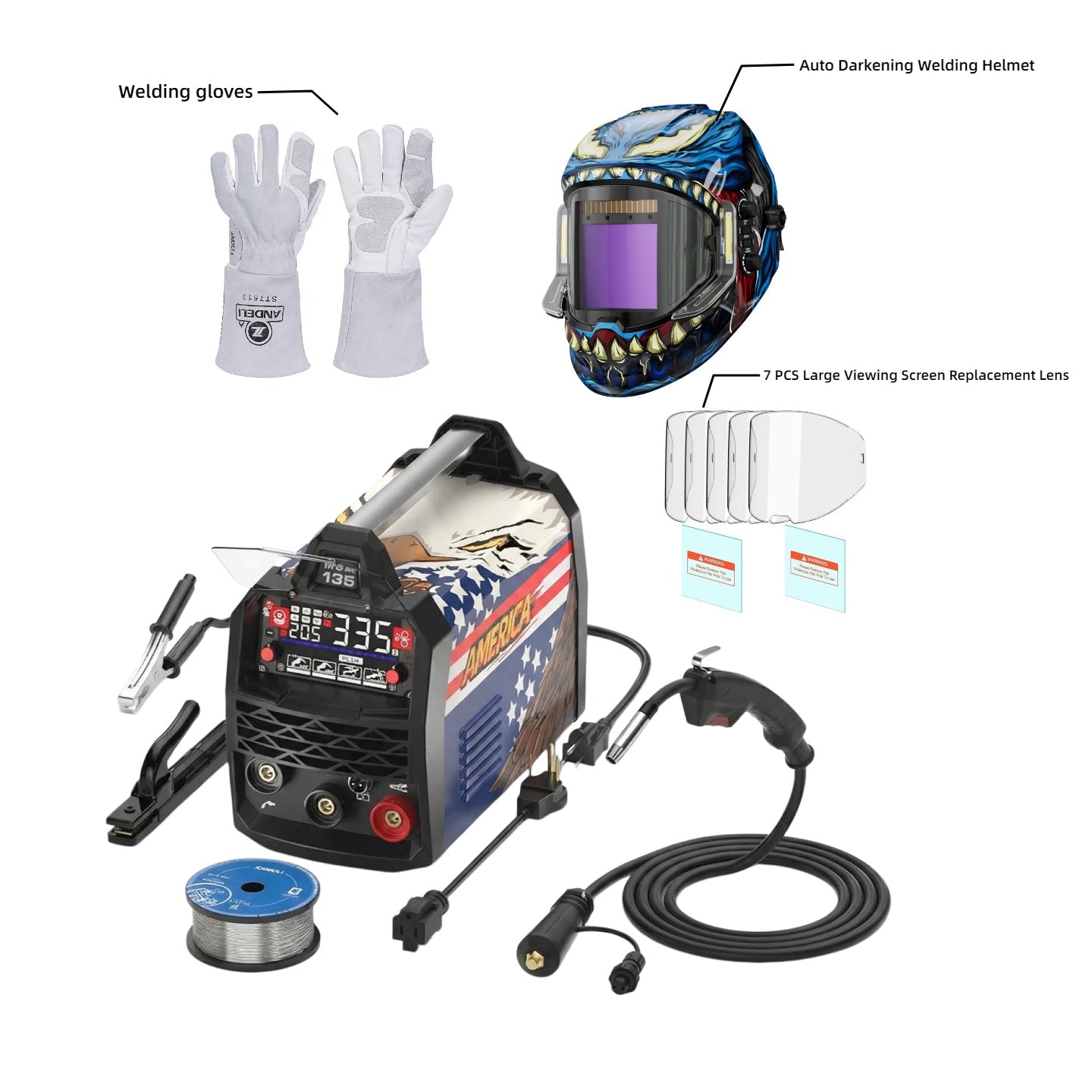 ANDELI 135A Dual Voltage Flux Core MIG Welder Kit (110V/220V) – MIG/Lift TIG/Stick