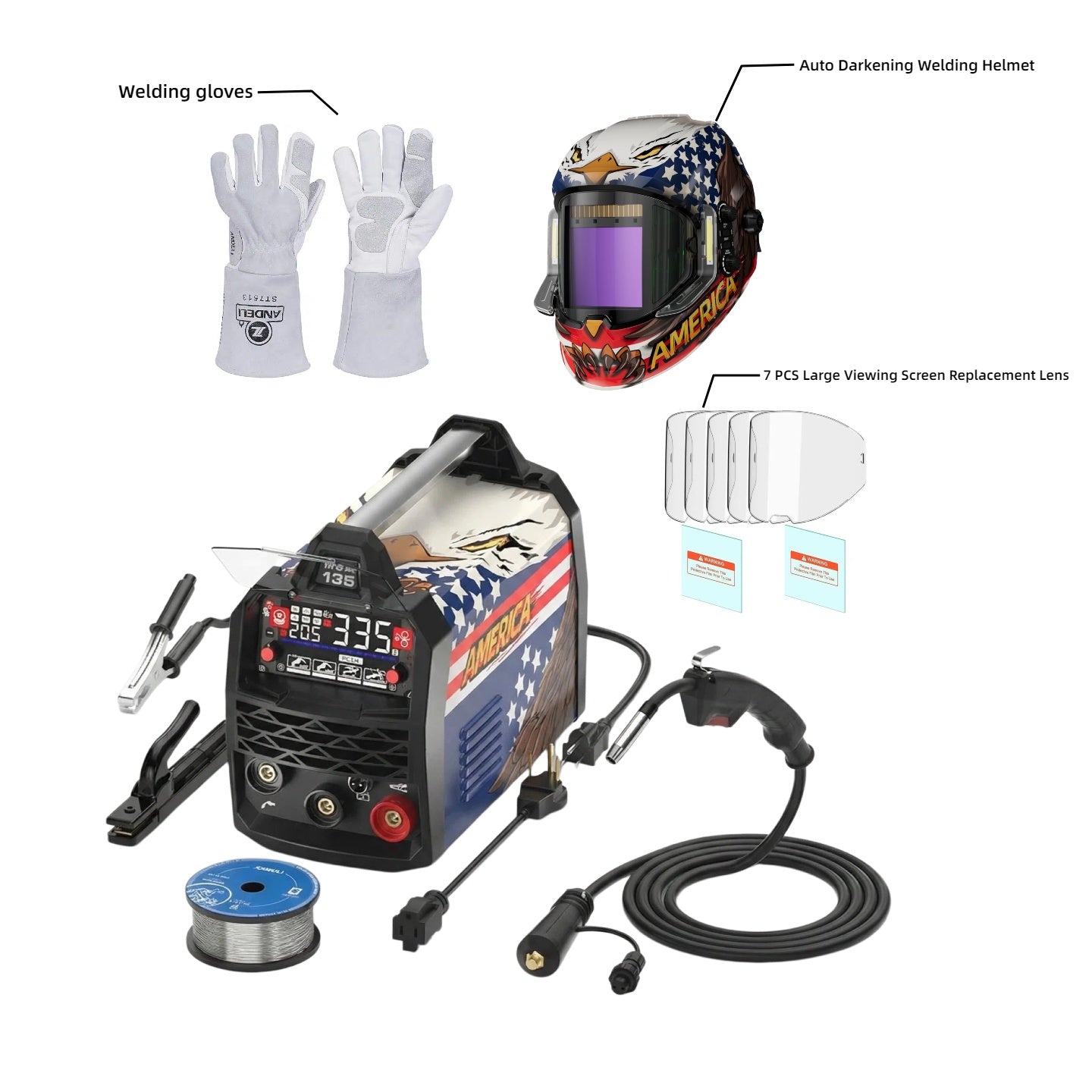 ANDELI 135A Dual Voltage Flux Core MIG Welder Kit (110V/220V) – MIG/Lift TIG/Stick
