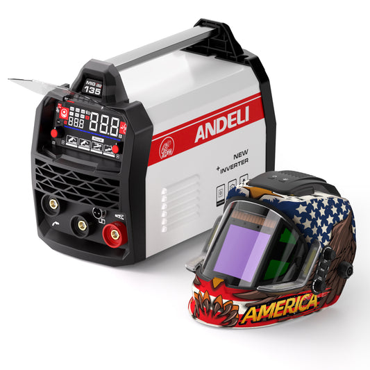 MIG-135Plus MIG Welder+ Auto Darkening Welding Helmet MONERAE LED PRO
