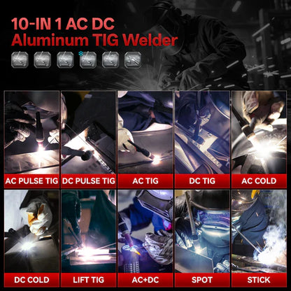 10 in 1 AC DC TIG welder supporting pulse TIG stick and cold welding