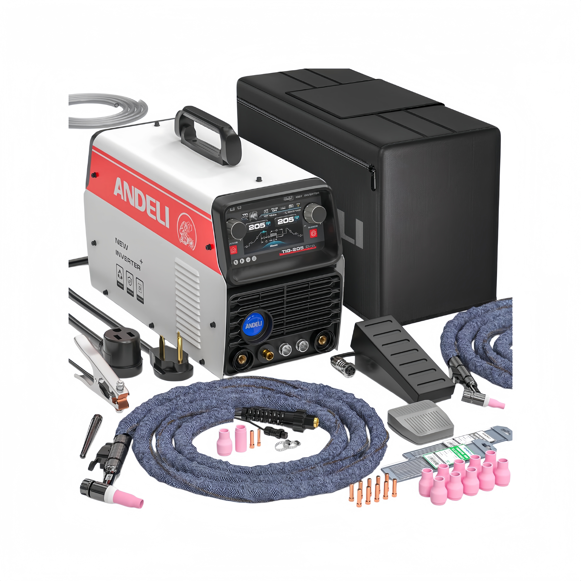 ANDELI 10 in 1 AC DC TIG welder kit with foot pedal aluminum welding machine 205A dual voltage 110V 220V