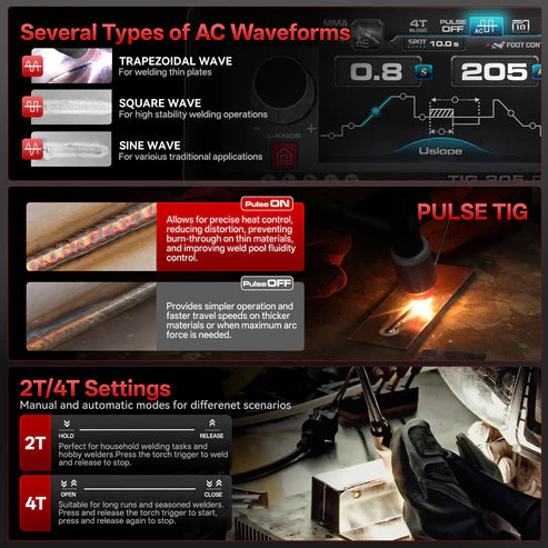 AC DC TIG welder with sine square trapezoidal waveforms for aluminum pulse welding